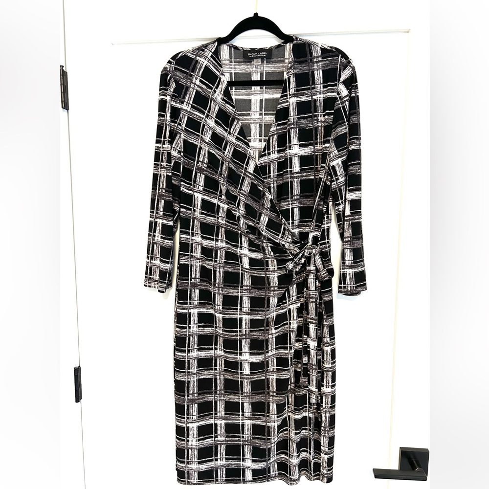 Evan Picone Black Label 16 Wrap Dress with Windowpane Print